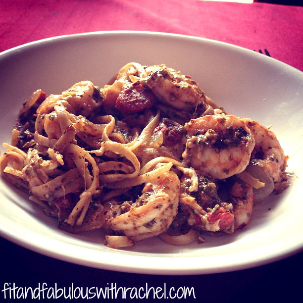 Shrimp Pesto with Whole Grain Spaghetti